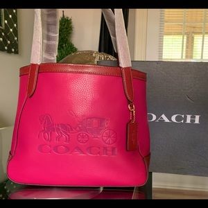 NWT Coach tote -carriage logo in beautiful red leather. Still in original pkg